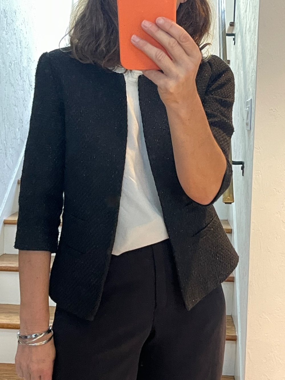 Silence + Noise black cropped knit wool blend formal blazer women S